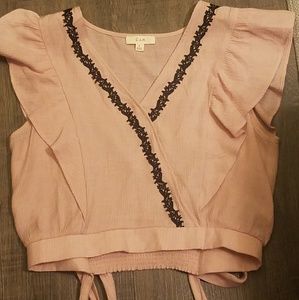 Pink Kimono Cropped Wrap Blouse